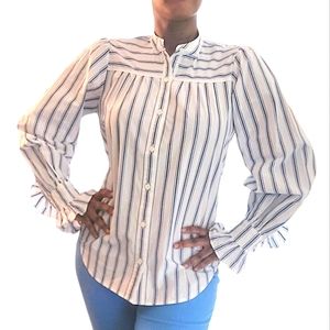 Alex Mill Lee Ruffle Cuff Blue & White Stripe Shirt
